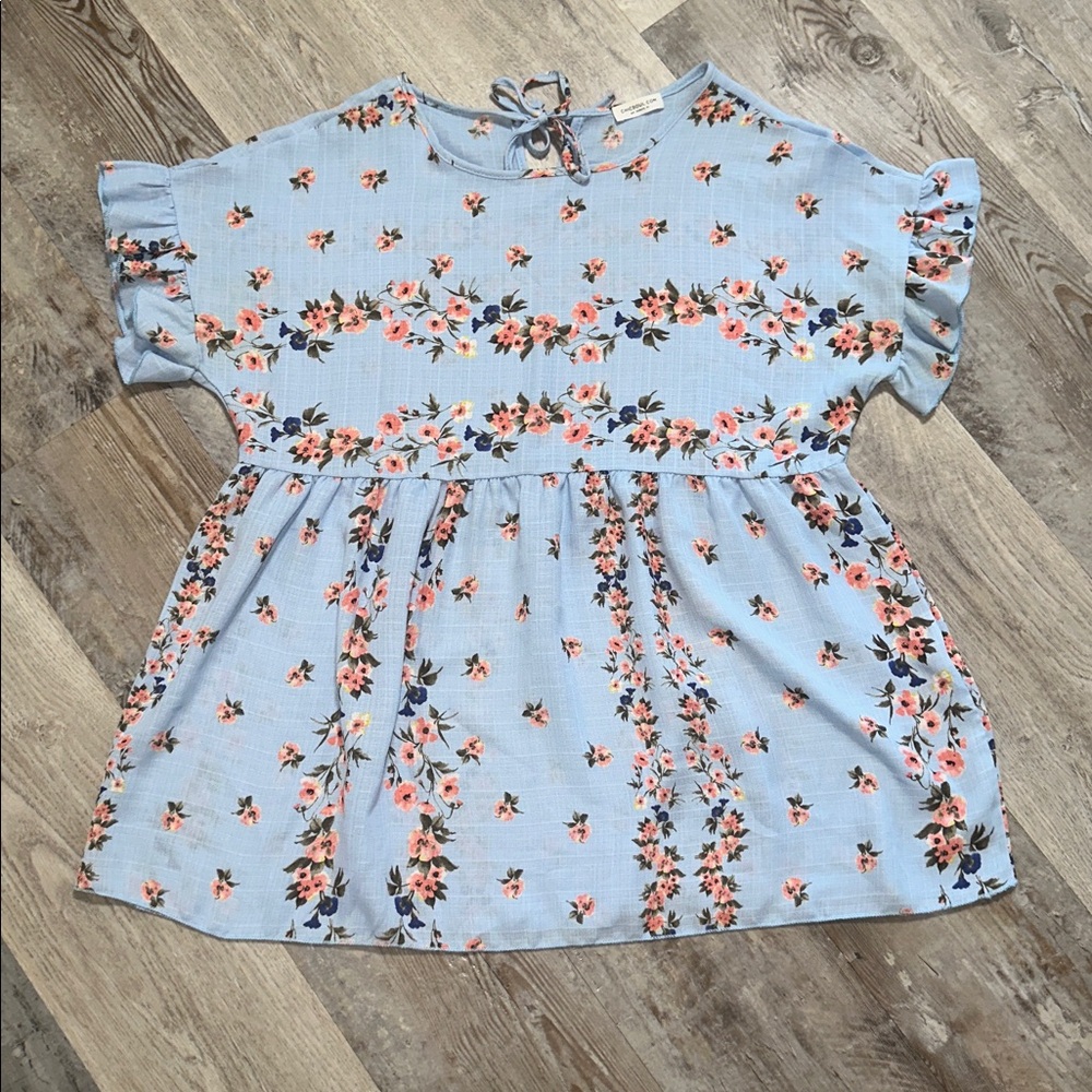 Floral Blue Women'sbaby doll top